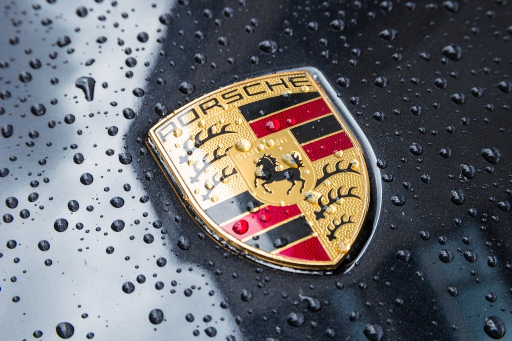 Porsche logo on black car